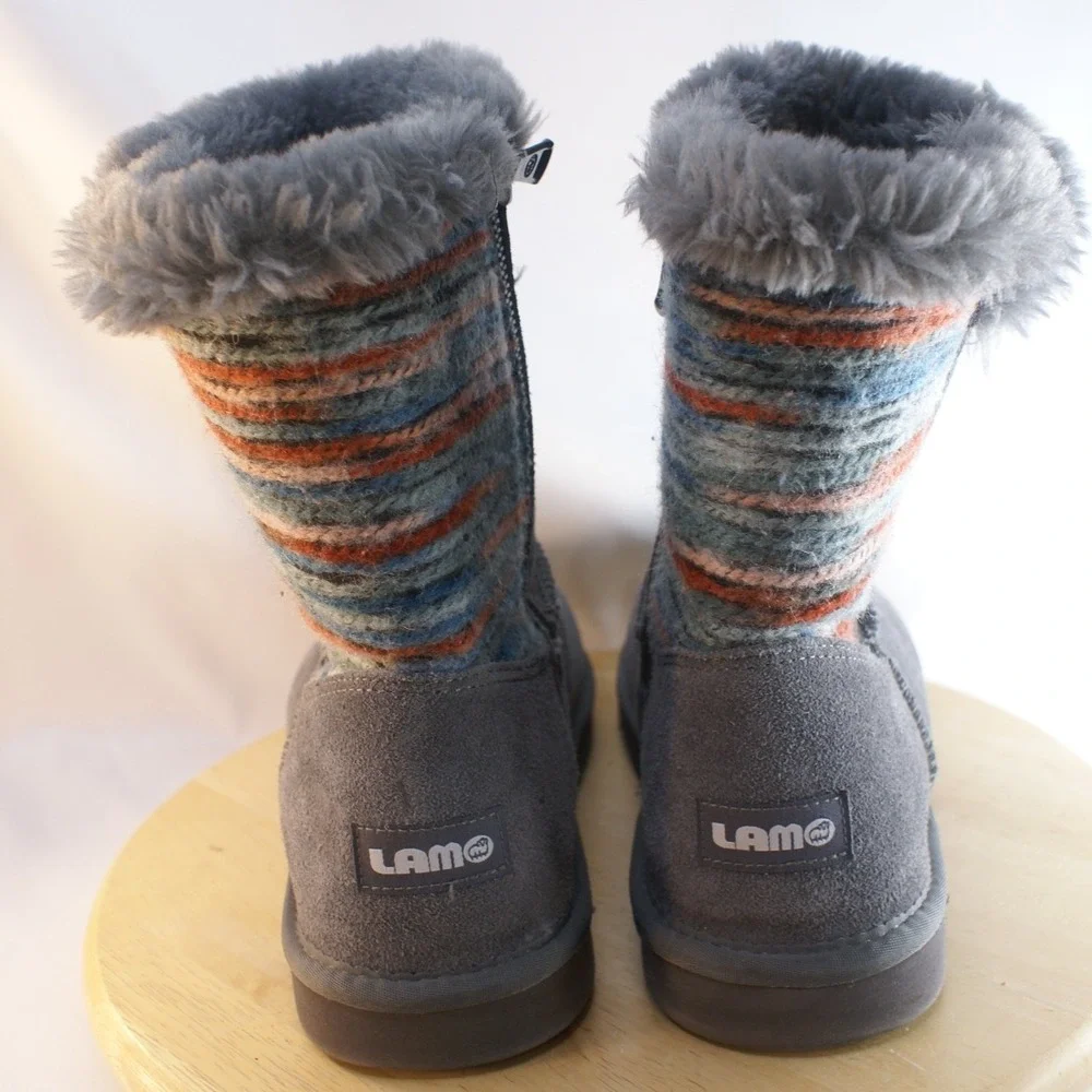 Lamo Willow Grey Suede Knit Back Faux Fur Lined Boots MU20110QV Womens 10